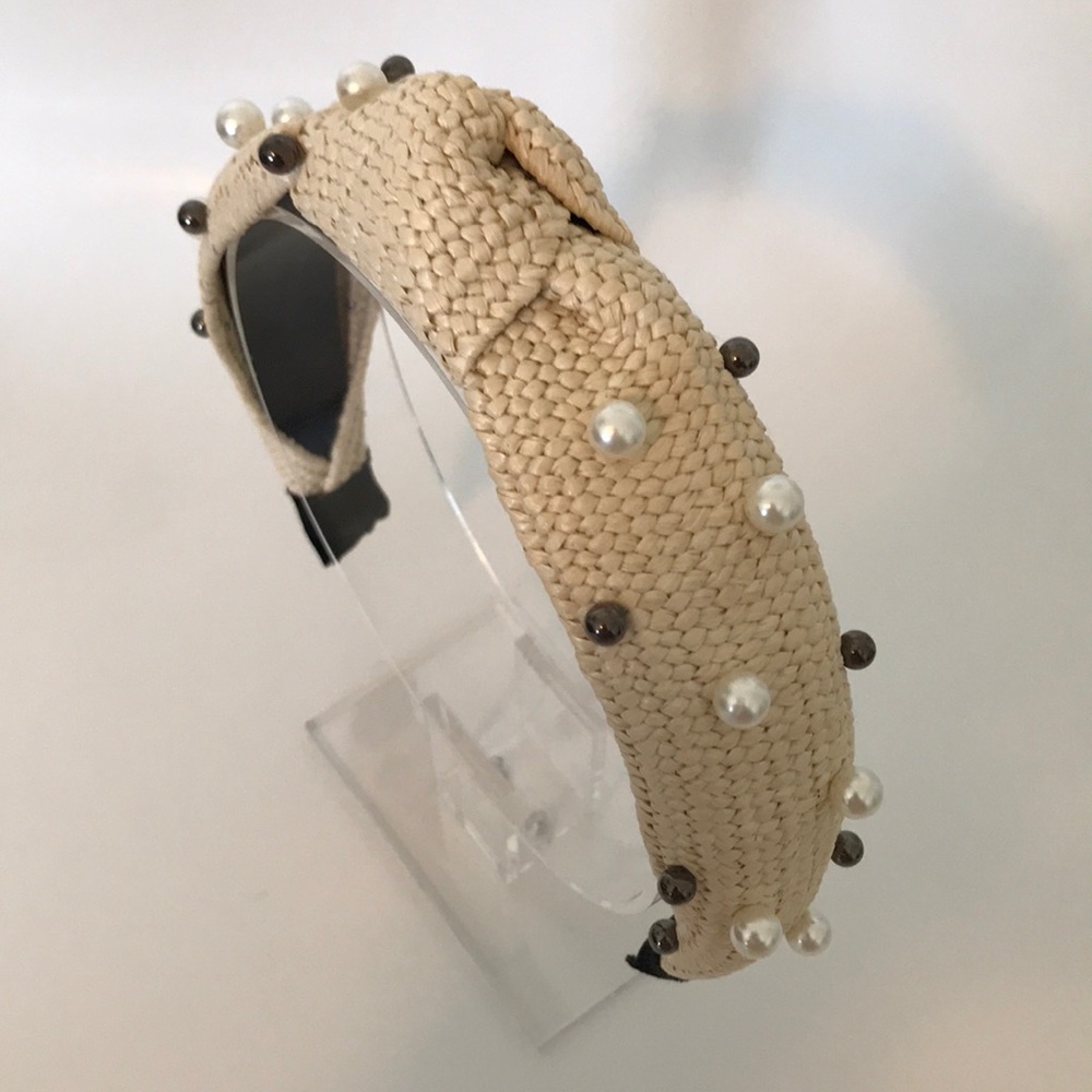 Cream knotted grey and white pearls headband